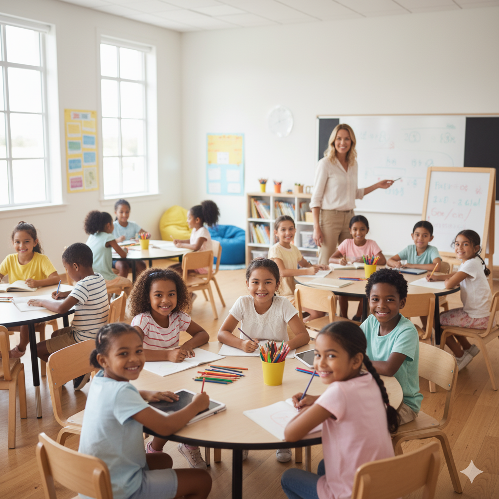 Niño preparándose para el colegio